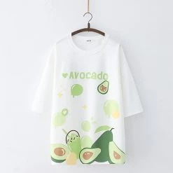 Juwas CLOTHING Strawberries Avocado Print Cotton T-shirt