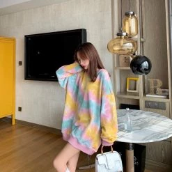 Juwas.com Online Store Colorful Loose Lazy Hoodie Round Collar