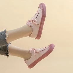 Juwas NEW ARRIVAL Pastel Pink Low Cut Canvas Sneakers