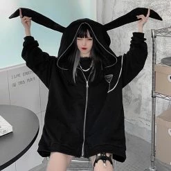 Juwas NEW ARRIVAL Cheeky Black Bunny Ears Oversize Sweater Hoodie
