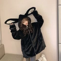 Juwas Comfy Bunny Ear Lamb Plush Jacket