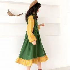 Juwas NEW ARRIVAL Countryside Plaid Long Sleeve Midi Dress