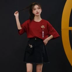 Juwas Chinese Flower Embroidered T-shirt Skirt Set NEW ARRIVAL