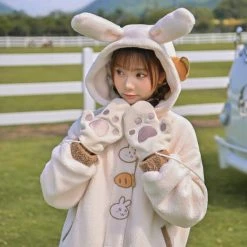 Juwas Bunny Hooded Berber Fleece Jacket