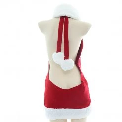 Juwas NEW ARRIVAL Sexy Red Christmas Pom Pom Halter Dress