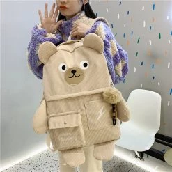 Juwas Corduroy Cute Bear Backpack