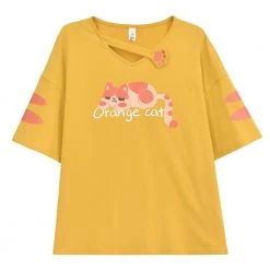 Juwas Cute Orange Cat Graphic Tees