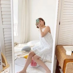 Juwas Polka Dot V-Neck Ruffles Night Dress Pajama NEW ARRIVAL