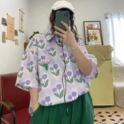 Juwas Vintage Tulip Oversize Summer Shirt NEW ARRIVAL