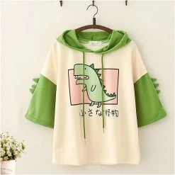 Juwas Cartoon Dinosaur Print T-shirt Denim Shorts Set