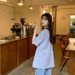 Juwas Vintage Bear Embroidery Loose Cotton T-shirt