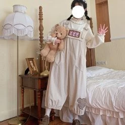 Juwas CLOTHING Cute Bear Design Loose Corduroy Overall