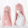 Juwas Candy Pink Long Straight Bangs Cosplay Wig