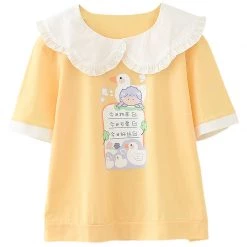 Juwas Girl And Duck Ruffle Collar Loose Shirt NEW ARRIVAL