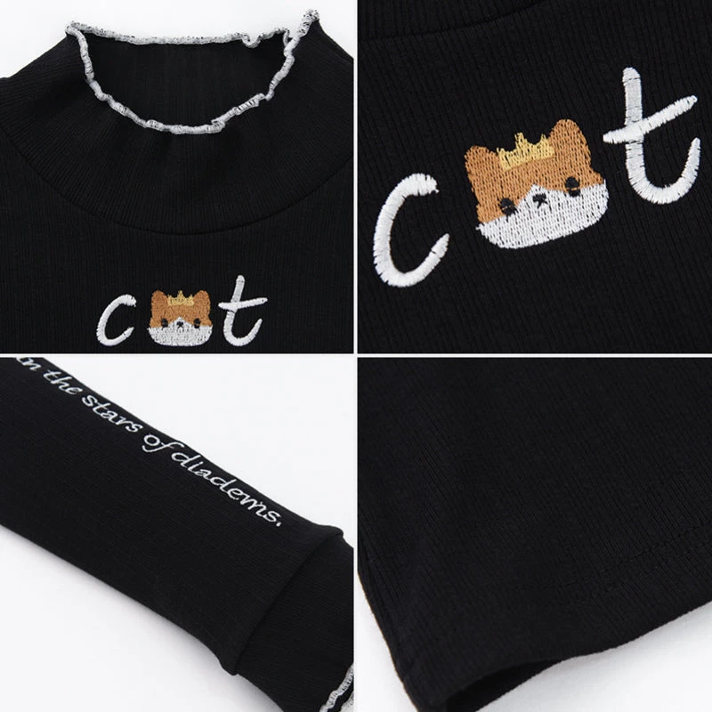-Juwas NEW ARRIVAL Cat Embroidery Lattice Sweatshirt Top 7 -Juwas NEW ARRIVAL Cat Embroidery Lattice Sweatshirt Top