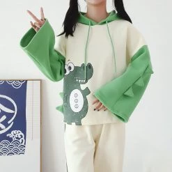 Juwas Kawaii Cartoon Dinosaur Hoodie