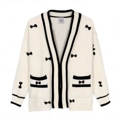 Juwas Pastel Small Bow Front Pocket Loose Cardigan