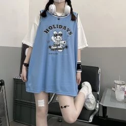 Juwas Bear Letters Print Round Collar Sleeveless Streetwear Vest NEW ARRIVAL