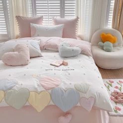 Juwas Sweet Love Heart Embroidery Bedding Set