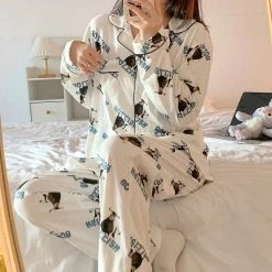Juwas Sweet Plum Peach Print Long Sleeve Pajama Set CLOTHING