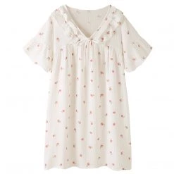 Juwas Cherry Print Cotton Short Sleeve Pajamas Dress CLOTHING