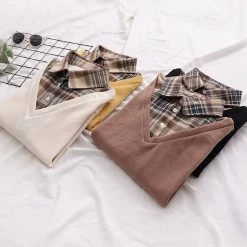 Juwas Vintage Plaid Fake Two-piece Sweatshirt CLOTHING