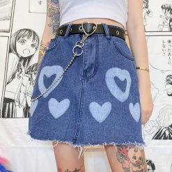 Juwas Heart Prints Tattered High Waist Denim Skirt NEW ARRIVAL