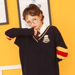 Juwas Kawaii Navy Blue University V-Neck Sweatshirt NEW ARRIVAL