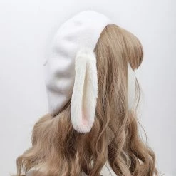 Juwas White Rabbit Ears Beret Hat