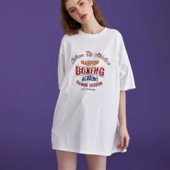 Juwas Letters Printed Loose Long T-shirt