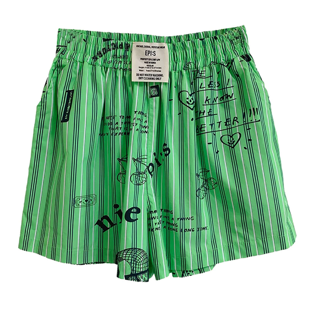 Juwas NEW ARRIVAL Stripe Graffiti-art Green Shirt Short Streetwear 11 Juwas NEW ARRIVAL Stripe Graffiti-art Green Shirt Short Streetwear