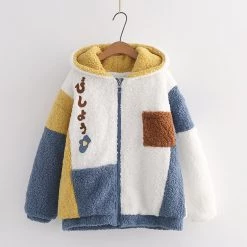 Juwas Japanese Letter Embroidery Pocket Cotton Coat