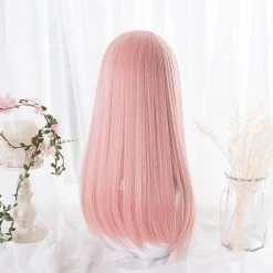 Juwas Candy Pink Long Straight Bangs Cosplay Wig
