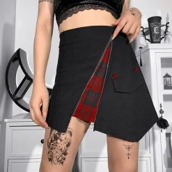 Juwas Chic Red Plaid Zipper Mini Pencil Skirt NEW ARRIVAL