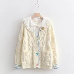 Juwas Korean Cream Knitted Cardigan Sweater CLOTHING