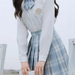 Juwas Japanese School Girl Blue Plaid JK Uniform Bow Tie & Ties