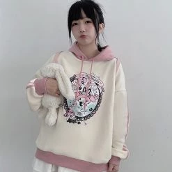 Juwas Cute Cartoon Print Warm Hoodie