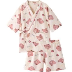 Juwas Brown Bear Cotton Pajama Robe Top And Shorts Set NEW ARRIVAL