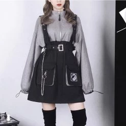 Juwas NEW ARRIVAL Goth Chain Adjustable Belt Sweatshirt Dress