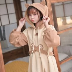 Juwas NEW ARRIVAL Cute Kitty Paw Hoodie Dress