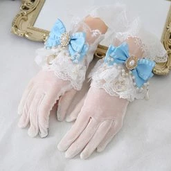 Juwas Classic Lolita Pearl Bow Lace Wristlet