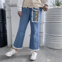 Juwas Kawaii Bear Tassel Denim Pants