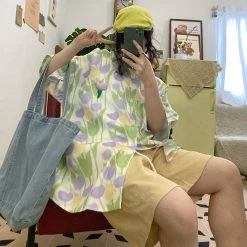 Juwas Vintage Tulip Oversize Summer Shirt NEW ARRIVAL