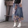 Juwas CLOTHING Retro Flower Patch Denim Midi Skirt