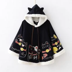 Juwas NEW ARRIVAL Japanese Lucky Cat Loose Warm Cloak
