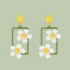 Juwas NEW ARRIVAL Flowers Rectangle 925 Sterling Silver Stud Earrings Ear Clips