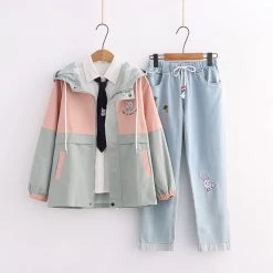 Juwas Cartoon Animal Embroidery Coat Tie Shirt Denim Pants NEW ARRIVAL