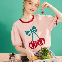 Juwas Cherry Theme Loose T-shirt NEW ARRIVAL