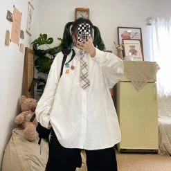 Juwas Cool Letter Patch Button Up Long Sleeve Shirt NEW ARRIVAL