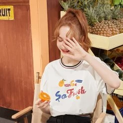 Juwas NEW ARRIVAL “Orange So Fresh” Letters Print Cotton T-shirt